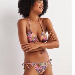 NWT Boden pink paisley triangle bikini with adjustable string ties S M 8